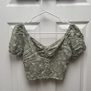 Hollister Olive Floral Button-Up Blouse